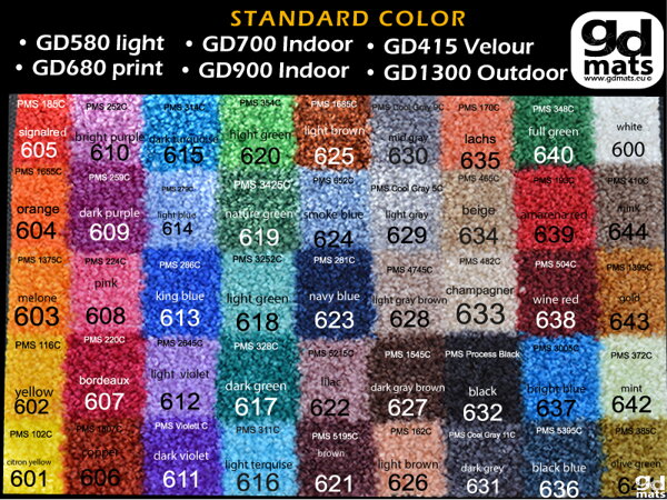 štandardné farby potlač rohožiek| GDmats